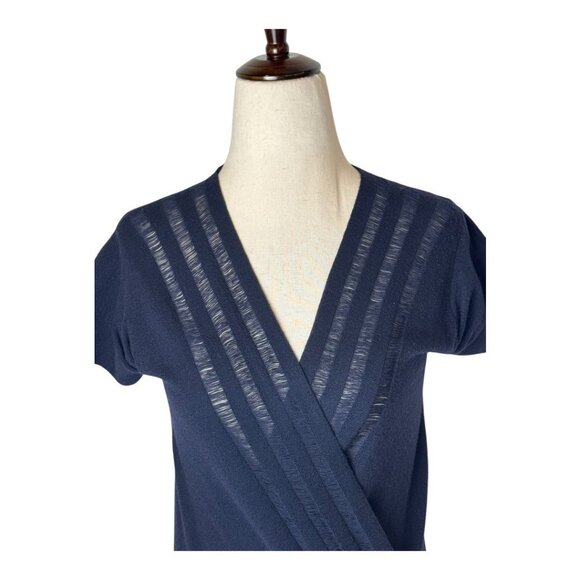 Theory Sweater Women XS Navy Blue Wool Knit Wrap Fringe Detail Luxury Preppy - Picture 3 of 10